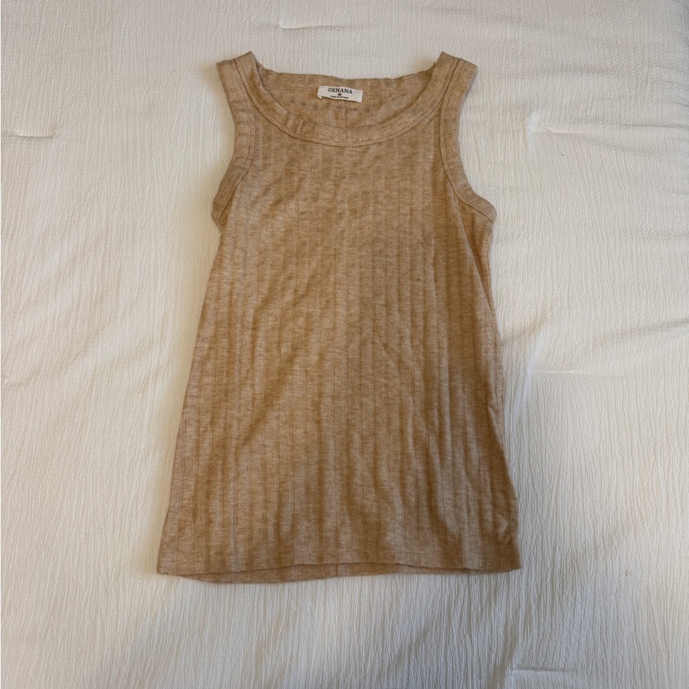 Zenana Outfitters Tan Ribbed Tank Top